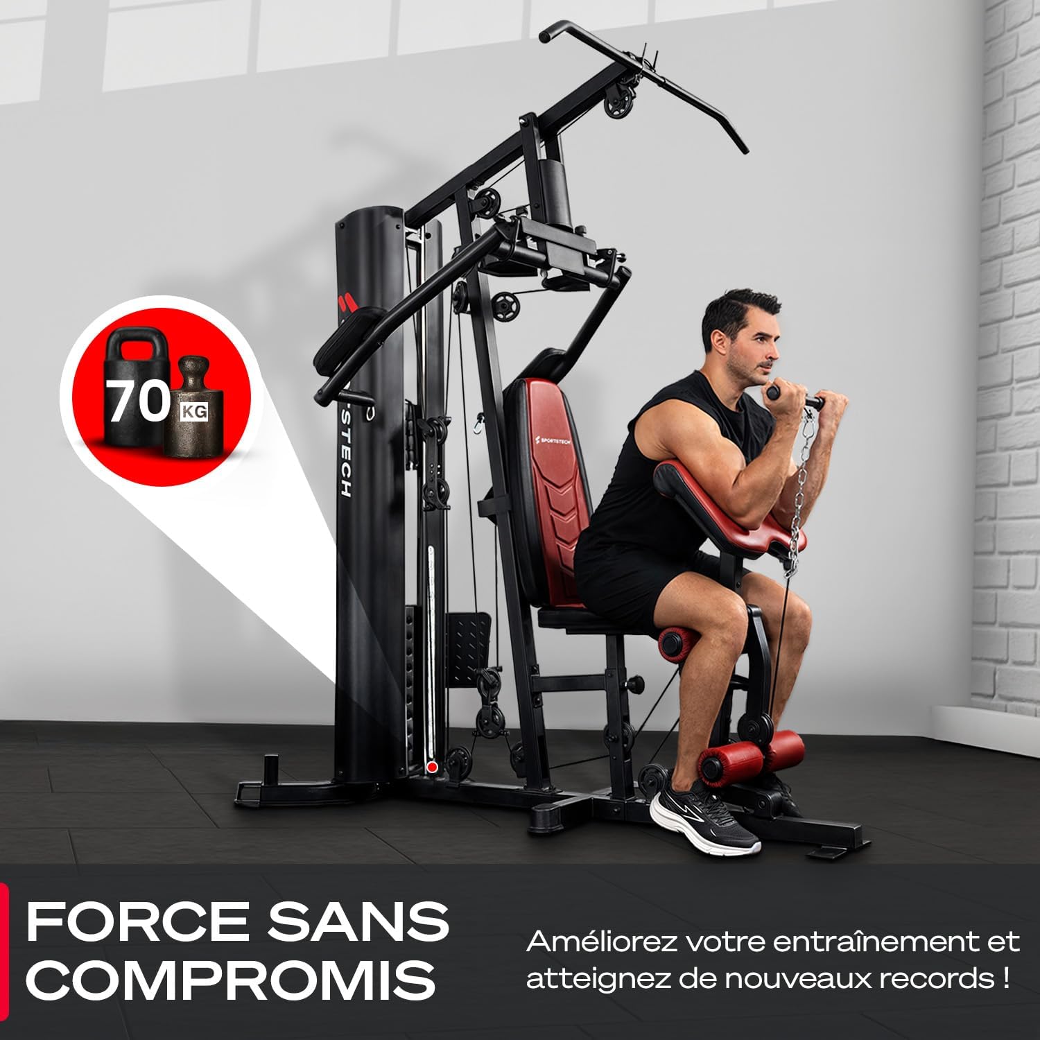 HGX100/HGX200/HGX300 Station de Force Premium pour d'innombrables Variantes d'entraînement, Salle de Sport Multifonction pour Maison avec grimpeur ou Presse à Jambes, fabriquée en matériau HGX150 Noir