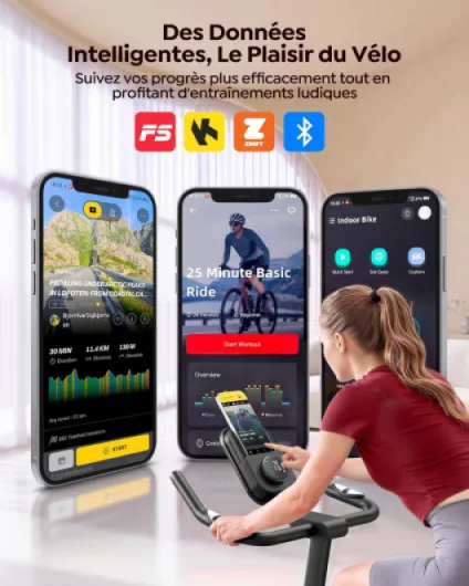 Vélo d'Appartement Connecté, Silencieux, 0-100% Résistance, 170KG Rouge