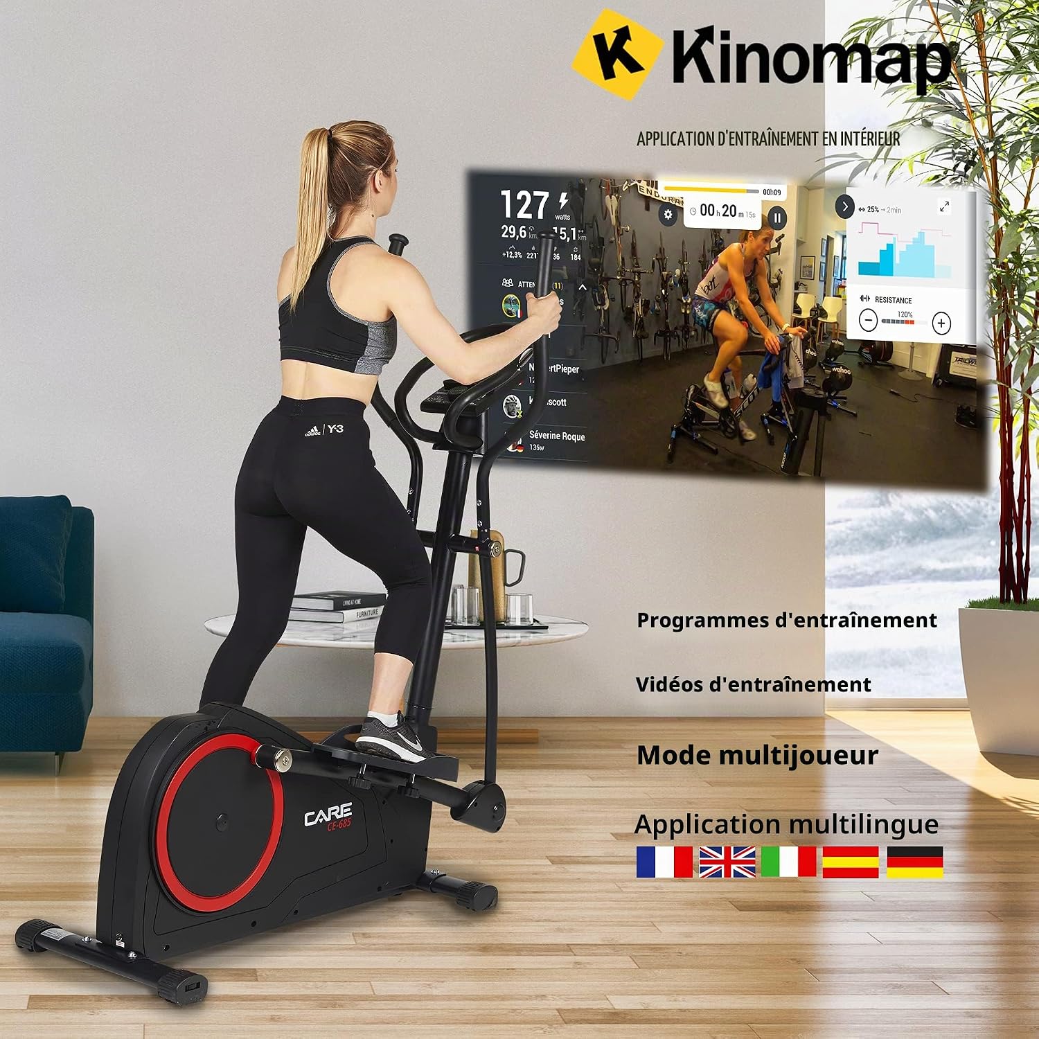 Vélo Elliptique Motorisé CE-685-24 Niveaux de Difficulté - 24 Programmes - Compteur Écran LCD - Port USB - Porte Tablette - Compatible Application Kinomap