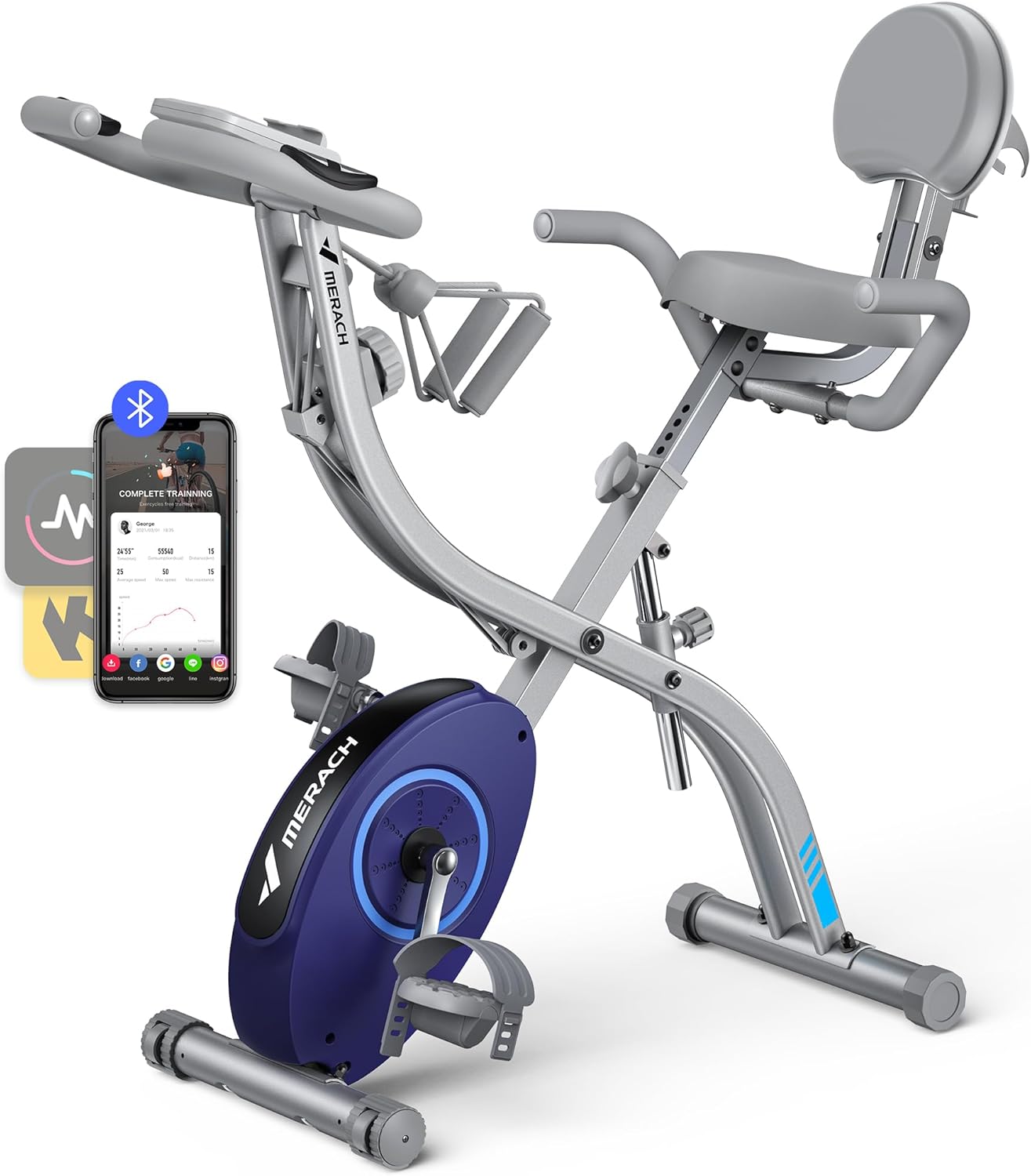 4 en 1 Vélo D’Appartement Pliable, Velo d Appartement avec Moniteur LCD et Mesure du Pouls Manuel, Vélos de Fitness Magnétique Avec Coussin de Siège Confortable, Pour la Maison, Peu Encombrant Silver