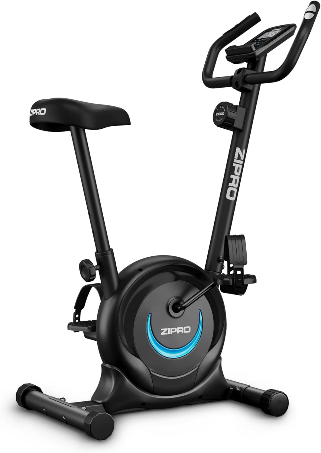 ZIPRO Vélo d'Appartement Adulte avec Résistance Magnétique à 8 Niveaux, Écran LCD, Support pour Téléphone et Selle Réglable, Velo d Appartement pour Cardio Training, Vélos Sportifs Portable (One S) Black-Blue