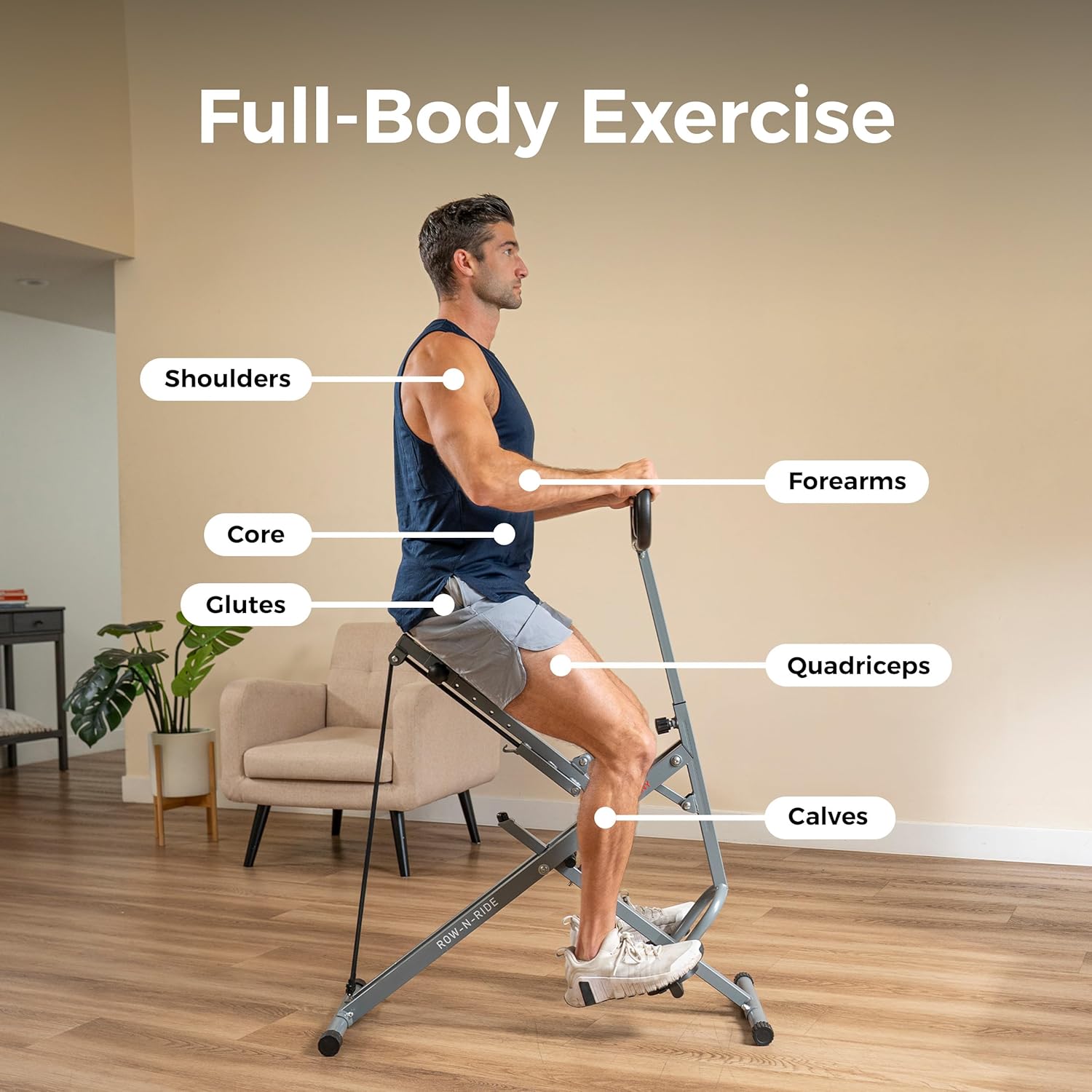 Sunny Health & Fitness Smart Row-N-Ride Glute & Leg Trainer, Foldable Squat Assist Rower with Exclusive SunnyFit App Connection Grey