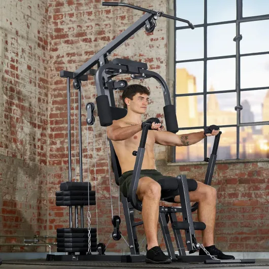 Tectake® Station de Musculation Cage de Musculation Barre de Tractions Home-Trainer Module Papillon Dispositif d’Extension de Jambe Appareil musculation Barre musculation Sport Maison Fitness Typ 1 - No - 402757