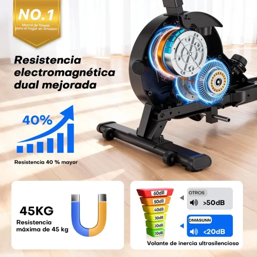 DMASUN Rameur Musculation d'Appartement​, 16/32 Niveaux de Résistance Magnétique, Rameur à Double Rails, App et Écran LED, Rangement Vertical, Assemblage Facile, Capacité 160 kg Noir et bleu