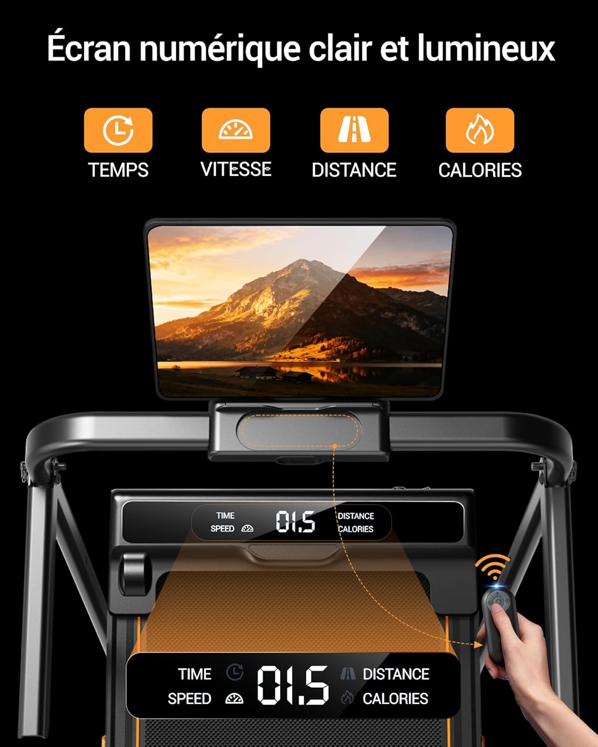 LONTEK Tapis de Marche Pliable Inclinable 16%, 10km/h Tapis de Course Pliable Inclinable, avec Affichage LED, Télécommande, 3.0 HP Treadmill Walking Pad, Tapis de Marche Bureau, 136KG Max Charge Noir