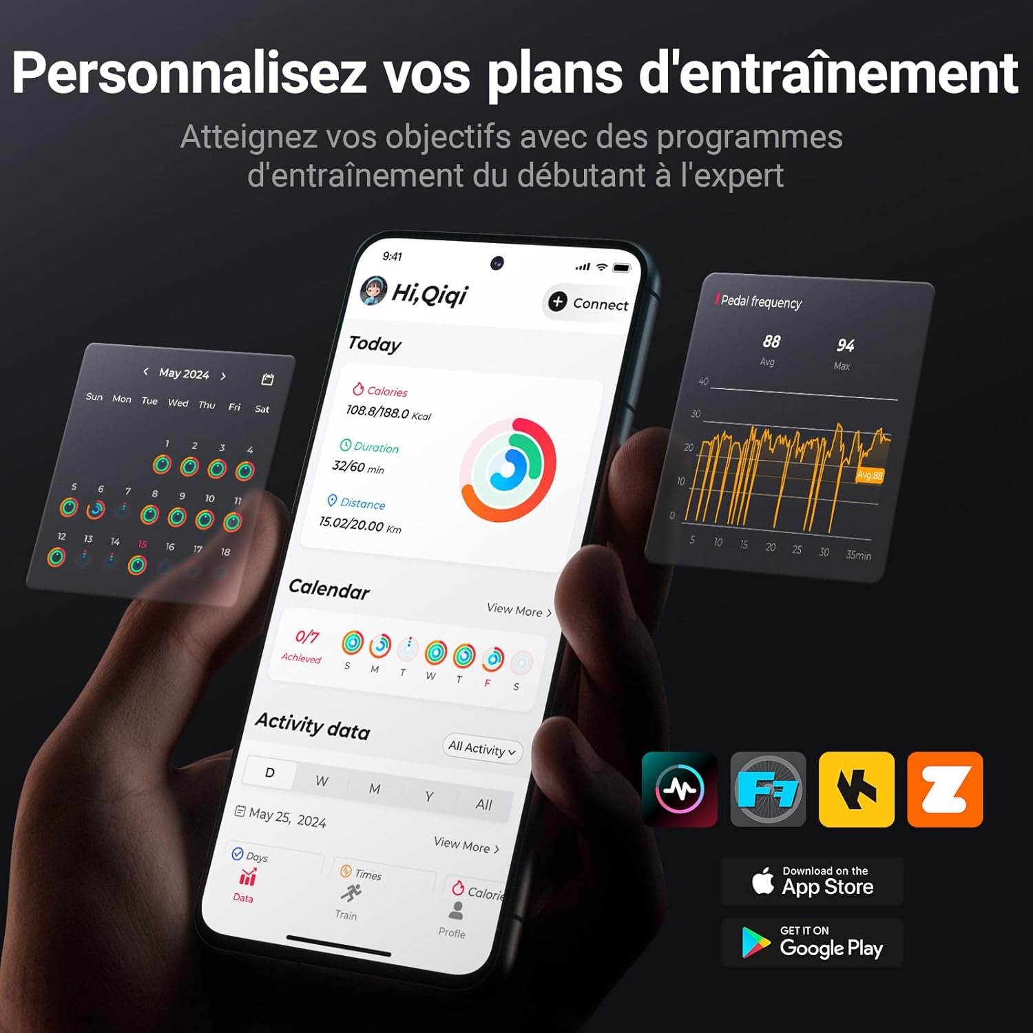 Vélo d'Appartement pour la Maison - Vélo de Fitness d'Intérieur Silencieux avec Résistance Réglable, Écran LCD, Siège Confortable, pour Entraînement Cardio, App Exclusive, Capacité Max 136KG noir-plus