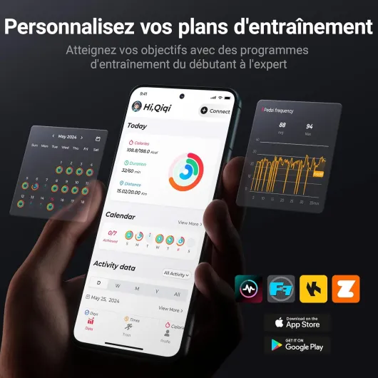 Vélo d'Appartement pour la Maison - Vélo de Fitness d'Intérieur Silencieux avec Résistance Réglable, Écran LCD, Siège Confortable, pour Entraînement Cardio, App Exclusive, Capacité Max 136KG noir-plus