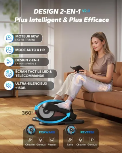 Elliptique de Bureau pour Maison, Mini Vélo Elliptique, Télécommande, Écran, Tapis Antidérapant, 8 à 12 Vitesses, Silencieux et Portable, Exerciseur de Pédales pour Seniors et Adultes E32-2025-Noir