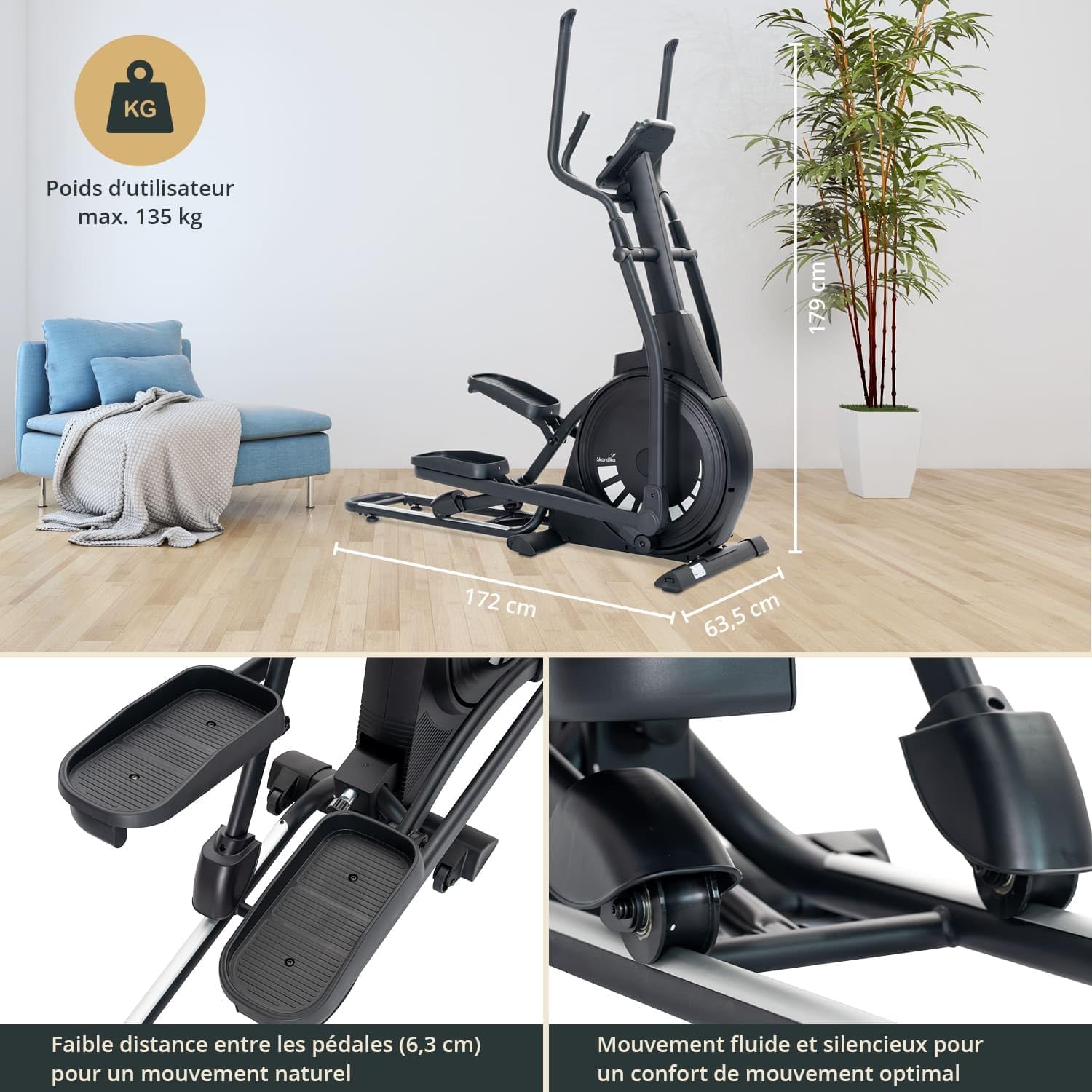 Vélo elliptique Carbon P23 - Vélo elliptique d'appartement, avec Inclinaison ou Pliable, Frein magnétique, connecté, Compatible Kinomap, Bluetooth, Max 135KG P23 (Pliable)