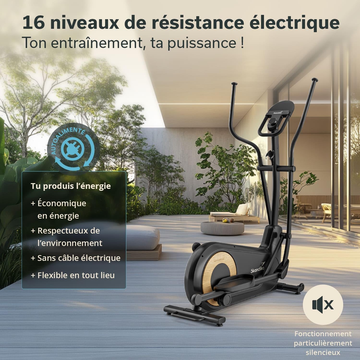 Vélo elliptique Carbon P24-RG, Vélo elliptique d'appartement, 16 Niveaux de Résistance, Auto-alimenté, Frein Magnétique, Écran LED, Bluetooth, Kinomap, Masse d'inertie 24KG, Max 150KG