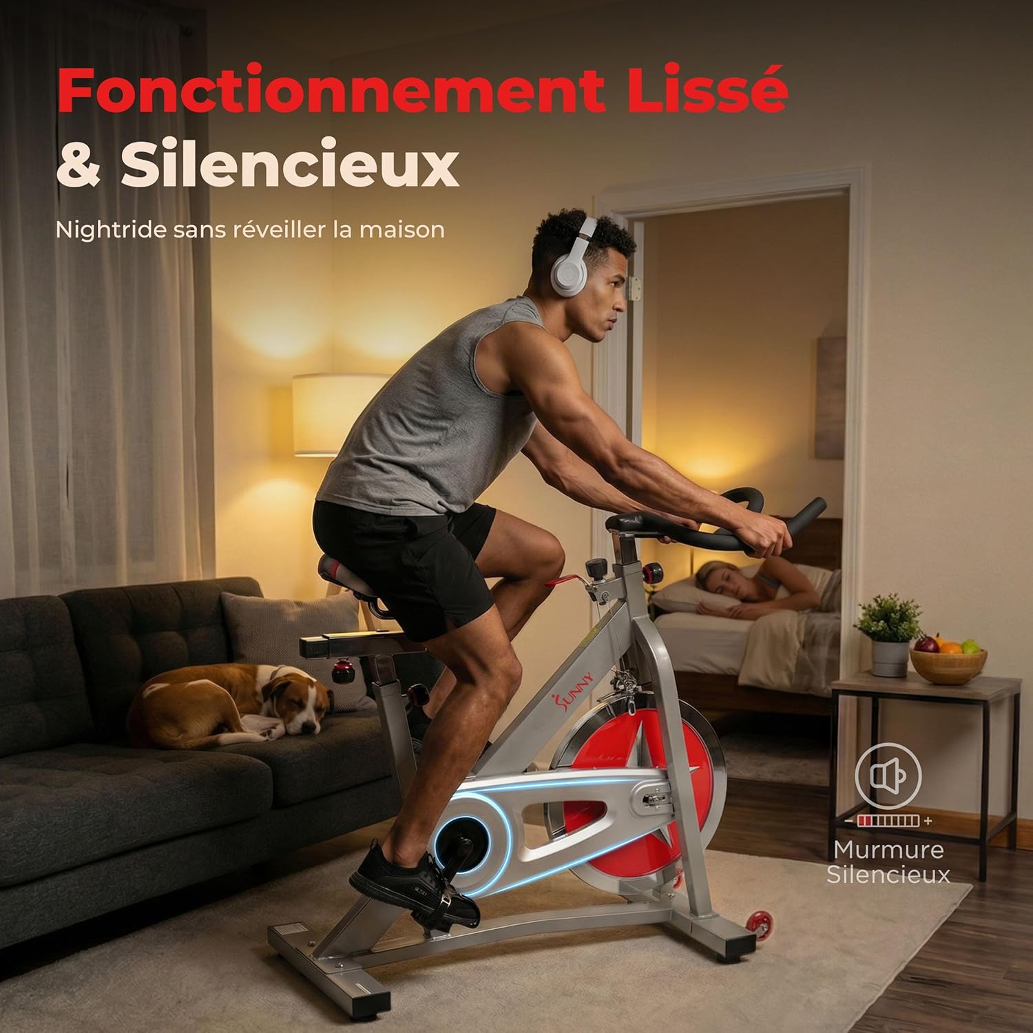 Sunny Health & Fitness Vélo d'appartement Pro Vélo stationnaire d'intérieur avec volant d'inertie de 18 kg (18,1 kg) Double résistance et frein d'arrêt d'urgence pour salle de sport à domicile – Simple