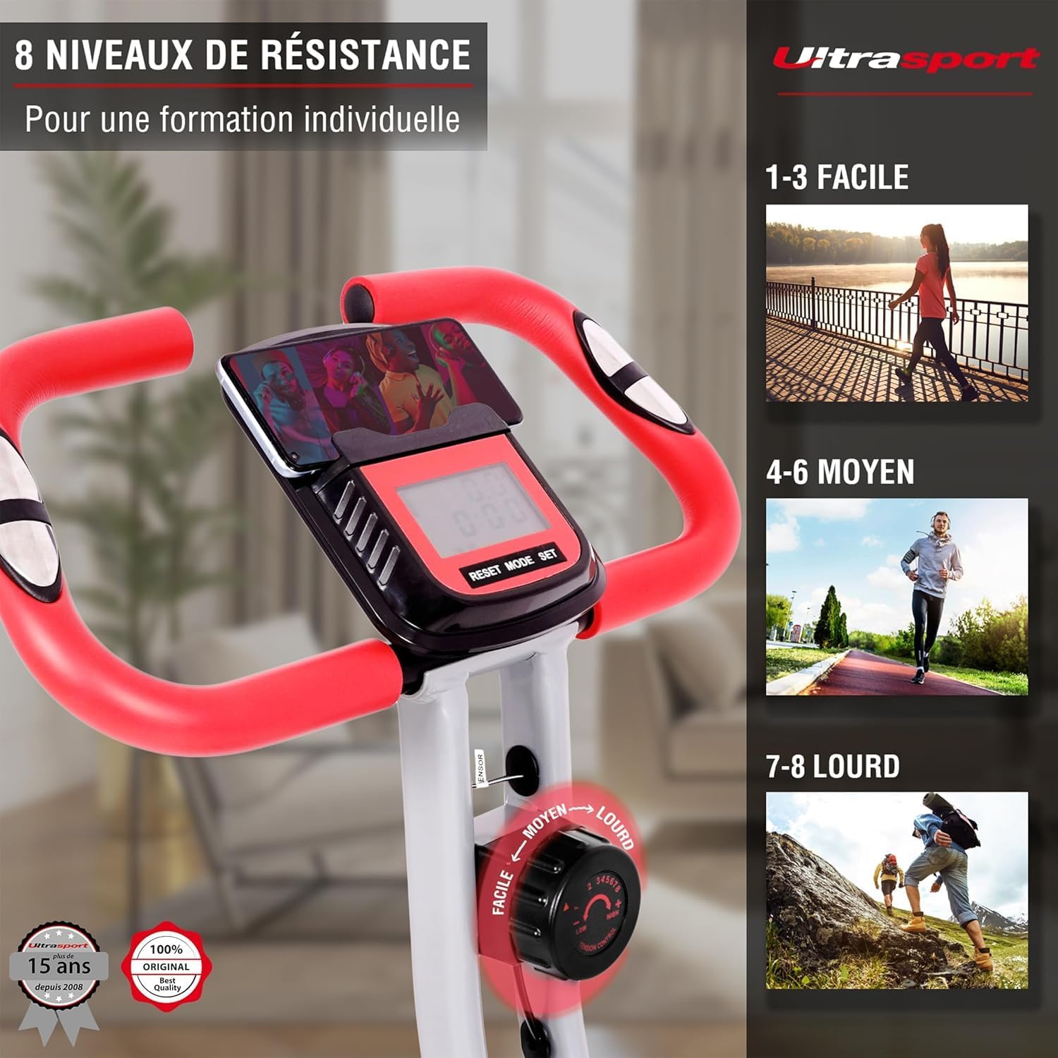 F-Bike Vélo d’Appartement Pliable I Vélos d'Appartement Extra Silencieux jusqu'à 130 kg avec Selle Confort, Velo d Appartement Pliable Rouge/Noir Avec dossier