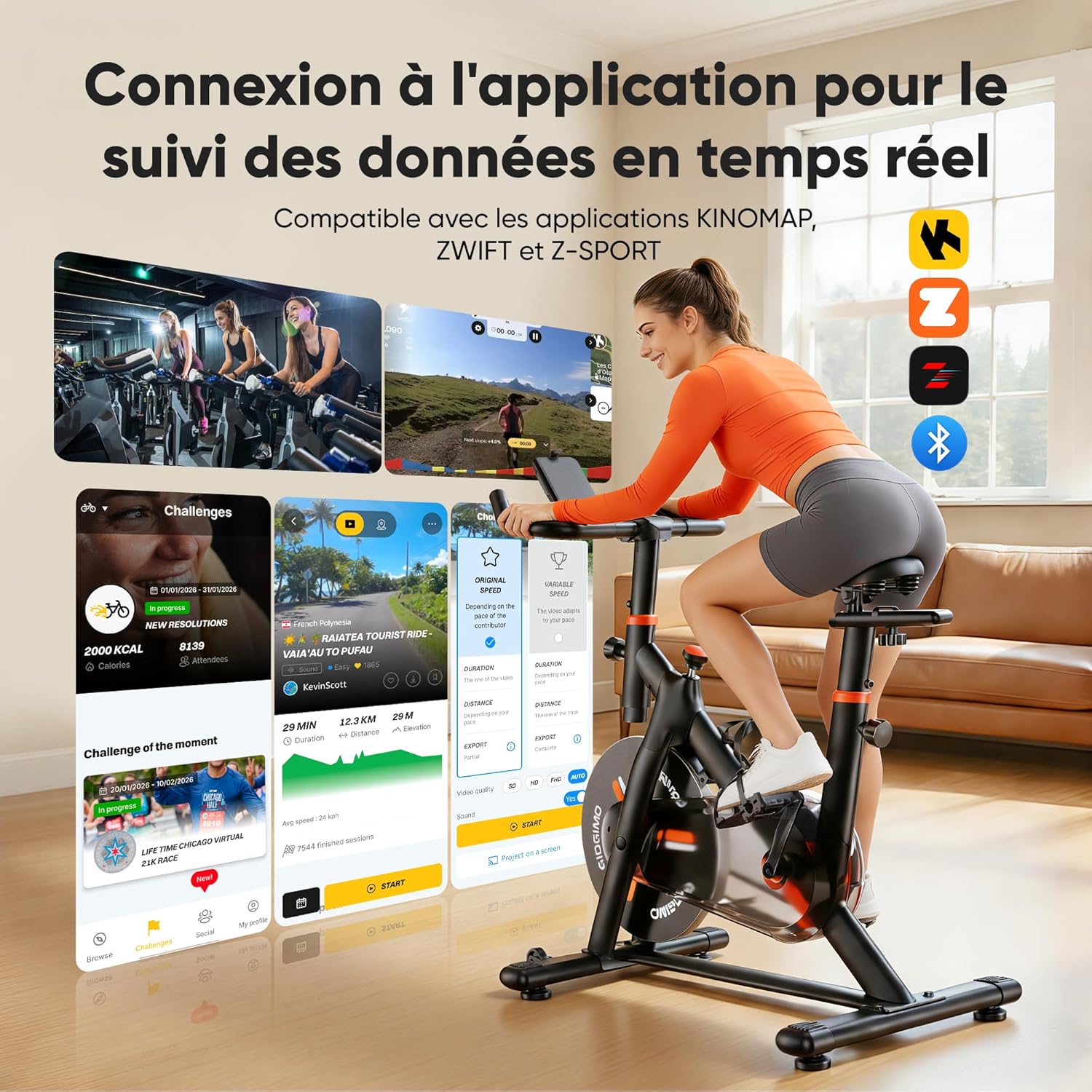 2026 Nouveauté Velo d Appartement, Vélo Spinning d’Intérieur Silencieux avec Résistance Réglable, Écran LCD, Selle Respirante, Capteur Cardiaque, Charge Maximale 200 kg