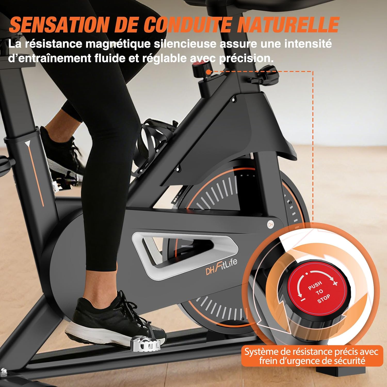 Vélo d’appartement ergomètre - Hometrainer silencieux à résistance magnétique - Capteur de pouls & APP - Guidon amélioré, écran/moniteur - 150–195 cm