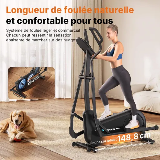 Vélo Elliptique pour Maison avec Longueur de Foulée de 47cm, Elliptique Ultra Silencieux avec Résistance Magnétique à 16 Niveaux, Entraînement d'Endurance, avec App Propre, Charge Jusqu'à 180kg E27B1 Self-Power