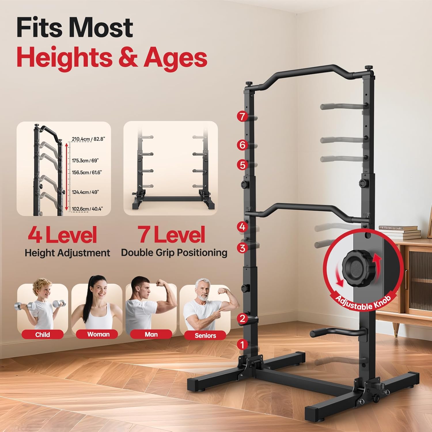 Pliable Power Tower Barre de Traction & Dip Station, Autoportante Station de Musculation, Réglable en Hauteur, 5 en 1 Appareil d'Entraînement Dorsal pour la Maison Multifonction, 172KG Capacité