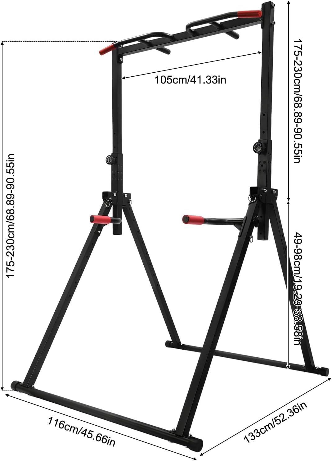 4 in 1 Chaise Romaine Power Tower 200KG Dip Station, Hauteur Réglable 175-230cm, Barre de Tractions Pliable Musculation Pour l'entraînement à la Maison, Structure triangulaire, Se Plie Facilement
