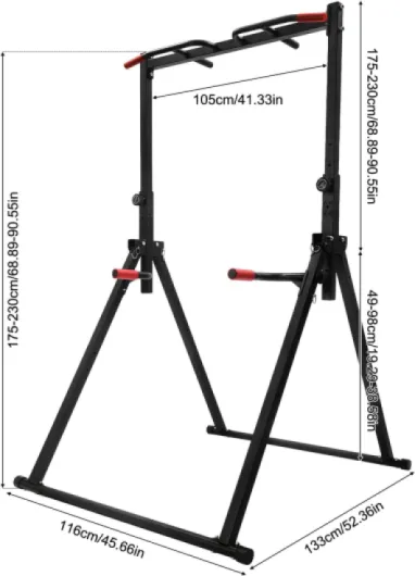 4 in 1 Chaise Romaine Power Tower 200KG Dip Station, Hauteur Réglable 175-230cm, Barre de Tractions Pliable Musculation Pour l'entraînement à la Maison, Structure triangulaire, Se Plie Facilement
