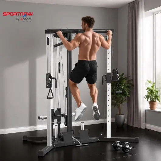 Station de musculation multifonction appareil de musculation avec barre de traction, station à double poulie réglable à 15 positions pour le fitness du haut du corps, noir