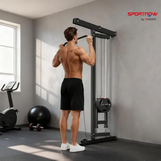 Appareil de musculation mural, station de traction, station de musculation multifonction, poulie haute et basse, 2 poulies, barre de traction entraînement domicile, fitness, gym, maison, noir