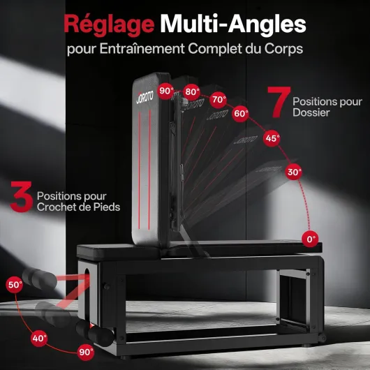 MD85 Banc de Musculation Réglable avec Rangement Intégré, 990LBS/450KG Capacité Banc Musculation Multifonction, Bras de Traction 9 Positions et Dossier 7 Positions Banc Abdominauxde Inclinable