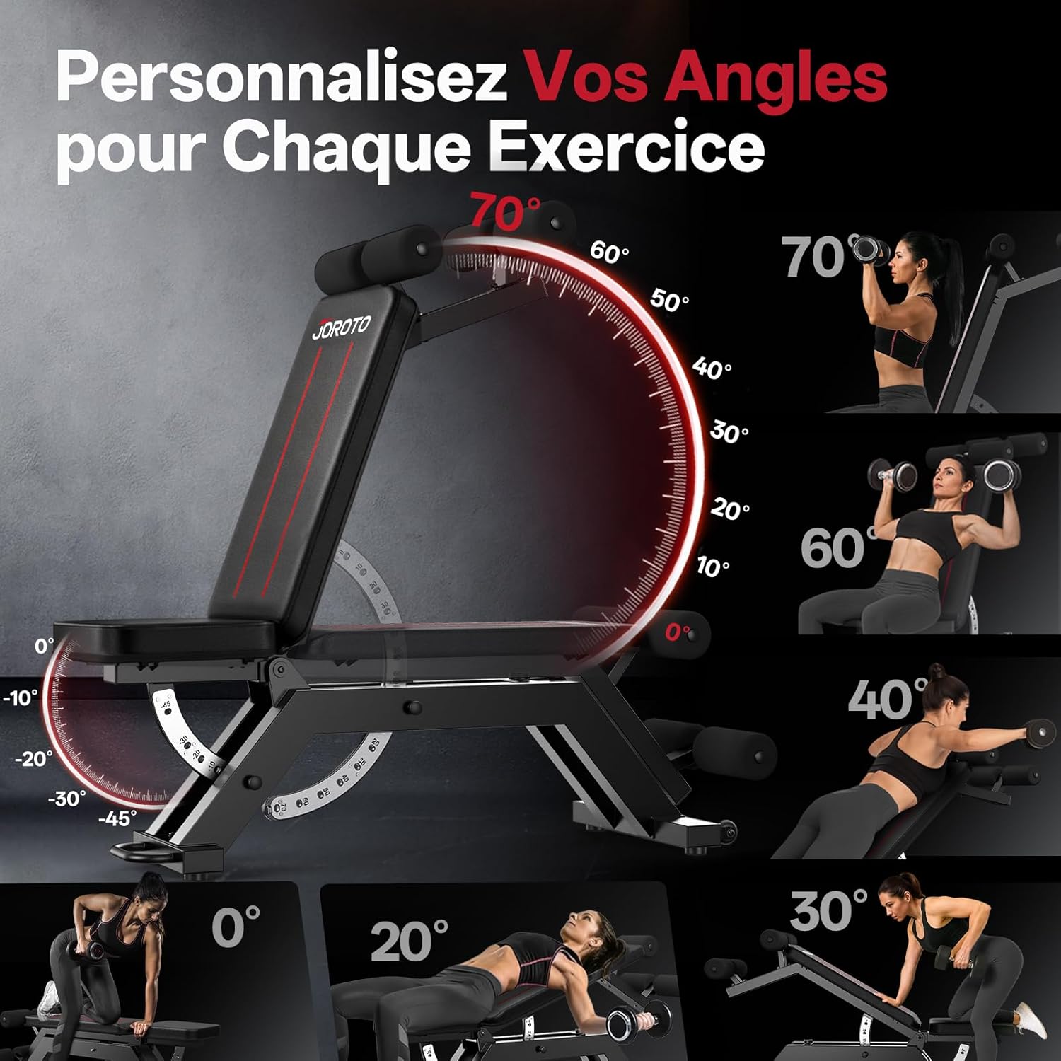 MD70 Banc de Musculation Réglable, Banc Musculation Multifonction avec Charge Max 400KG/880LBS, Dossier 8 Positions et Siège 5 Positions Réglable, Banc Abdominaux pour Entraînement Complet