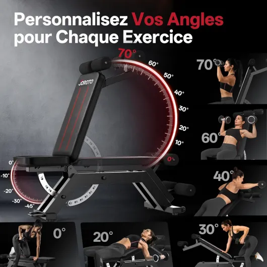 MD70 Banc de Musculation Réglable, Banc Musculation Multifonction avec Charge Max 400KG/880LBS, Dossier 8 Positions et Siège 5 Positions Réglable, Banc Abdominaux pour Entraînement Complet