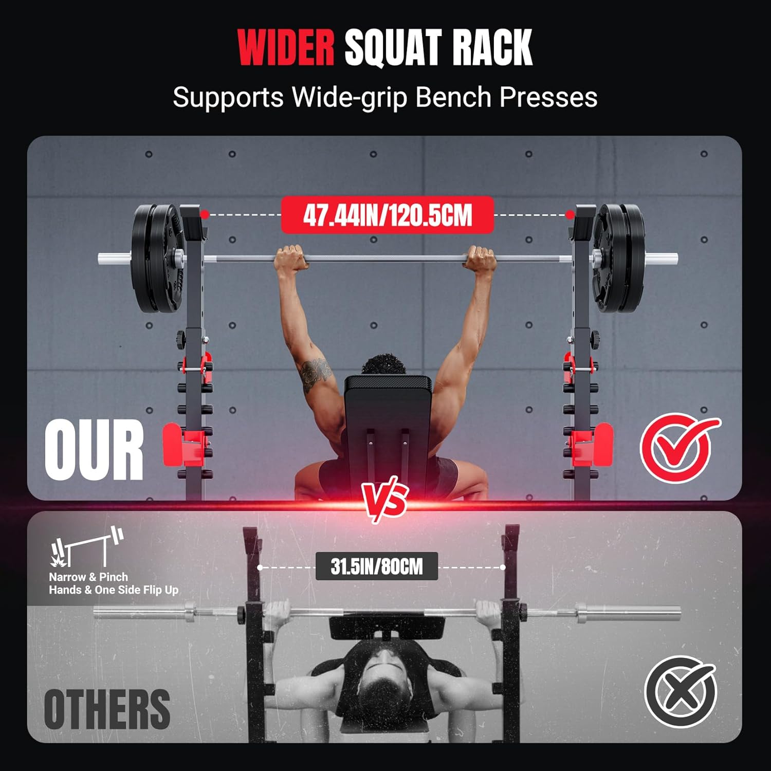Banc de Musculation Multifonction 900kg, Prise Large 120cm, Banc d'Entraînement avec Rack de Squat, Extension des Jambes, Curl Prêcheur, Développé Couché avec Arrêts de Sécurité