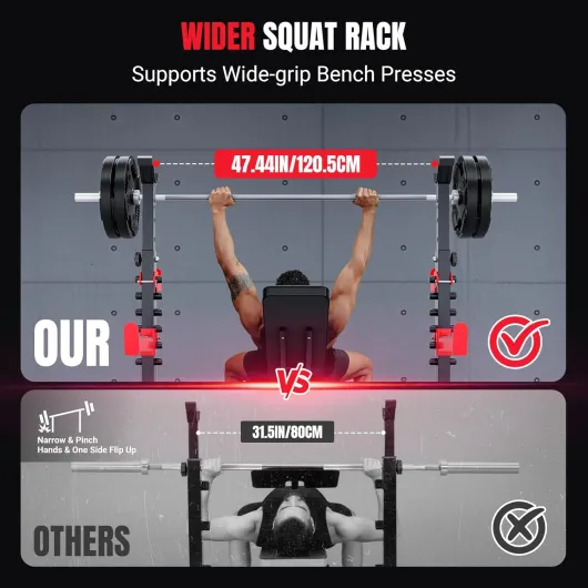 Banc de Musculation Multifonction 900kg, Prise Large 120cm, Banc d'Entraînement avec Rack de Squat, Extension des Jambes, Curl Prêcheur, Développé Couché avec Arrêts de Sécurité
