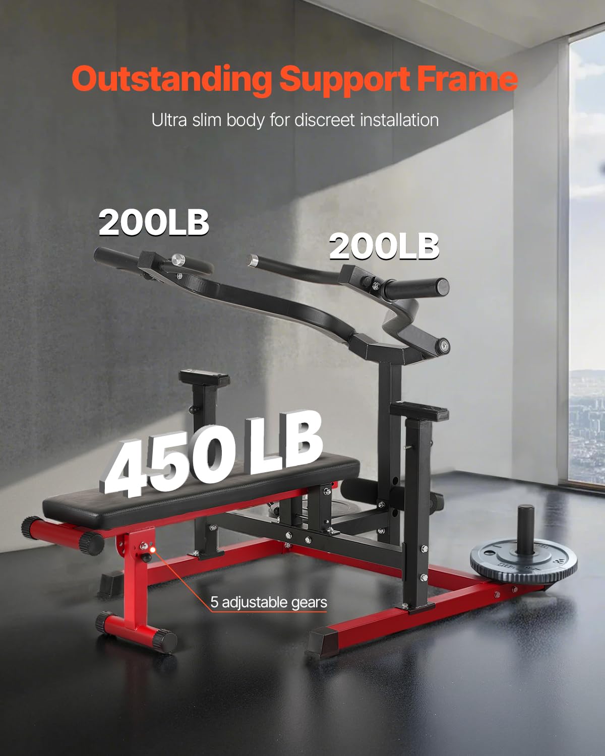 Presse Pectorale Capacité de 204 kg, Banc de Développé Couché Réglable, Banc de Musculation Incliné Plat avec Bras Convergents Indépendants, Équipement pour Abdominaux et Épaules, Gym Domicile