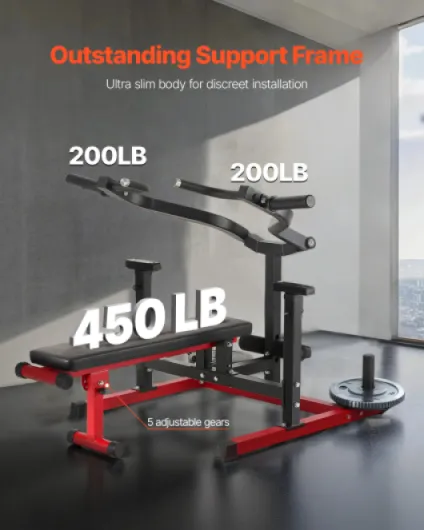 Presse Pectorale Capacité de 204 kg, Banc de Développé Couché Réglable, Banc de Musculation Incliné Plat avec Bras Convergents Indépendants, Équipement pour Abdominaux et Épaules, Gym Domicile