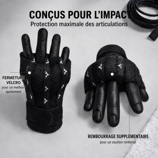 Bandage de Boxe Professionnel Ultra Rembourré avec Système d'enfilage Rapide Noir S-M