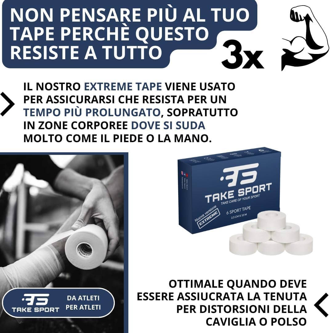 Sport Tape, bandage autoadhésif, sparadrap rouleau, ruban adhésif blanc, bandage boxe, tape, bande de boxe, tape crossfit 6-12 rouleau (6 EXTREME TAPE)