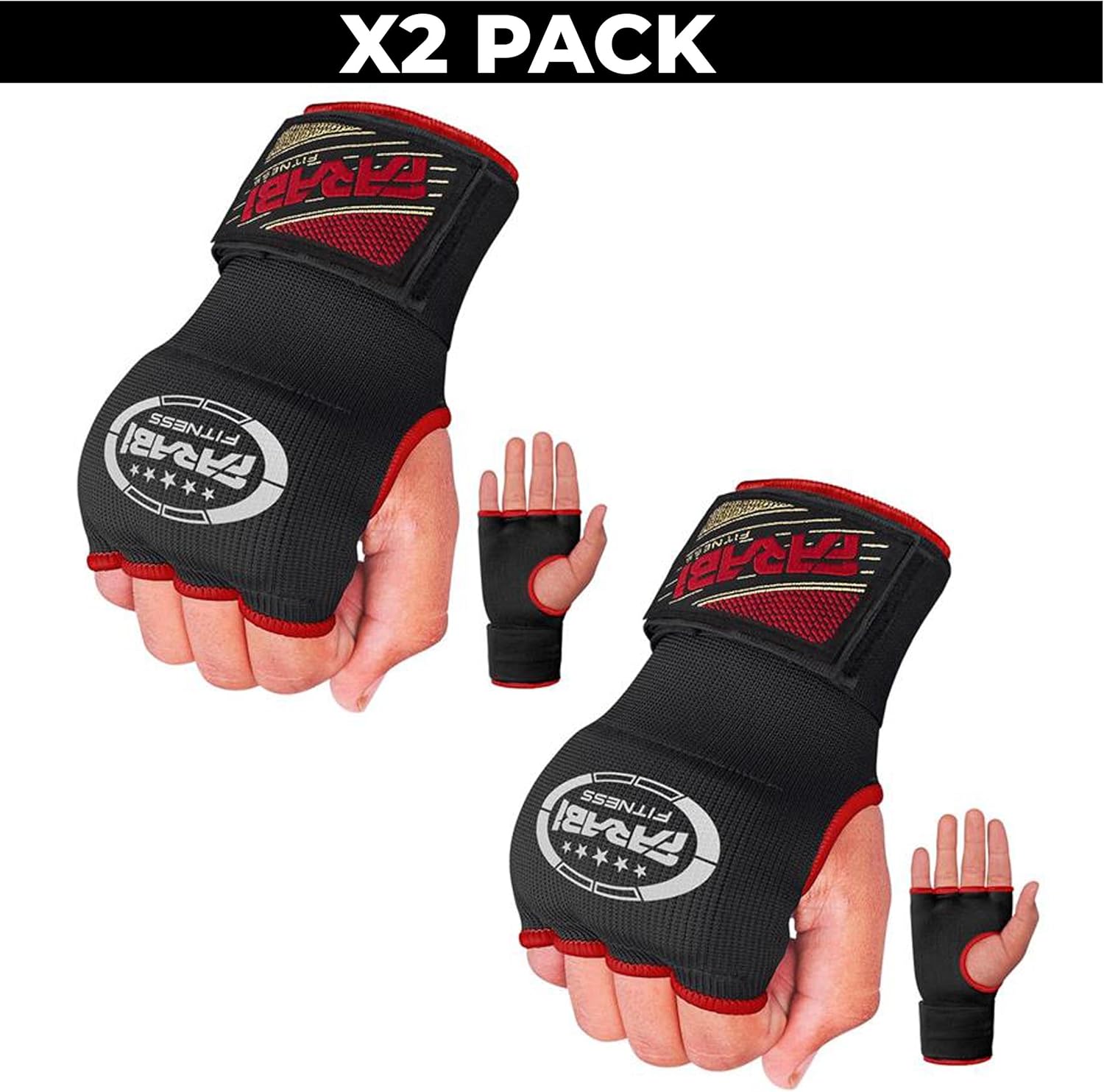 Farabi Sports sous-Gants Enfants Bandes de Boxe Hommes et Femmes - Bandage Entraînement MMA Muay Thai Noir (Lot Enfants de 2)