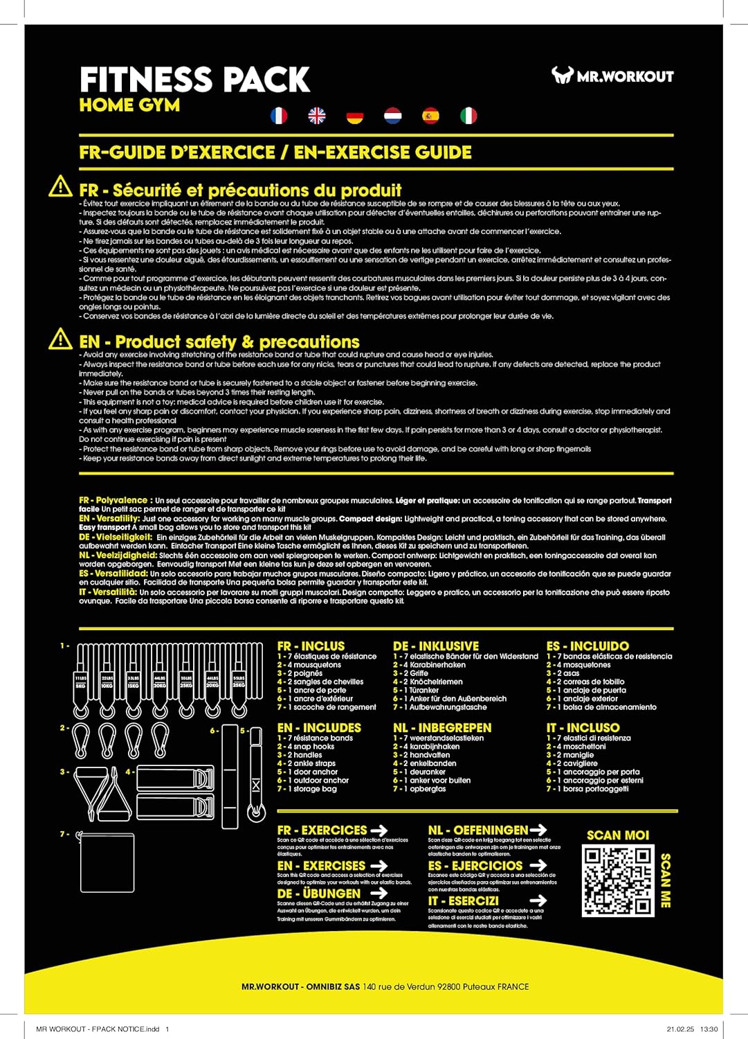 Mr.WORKOUT KIT Fitness 7 Bandes Résistance, Poignées, Sangles, Ancrages, Sac Transport + Vidéos Exercices – Renforcement Musculaire, Mobilité, Rééducation - Entraînement Maison, Outdoor - 2 Modèles