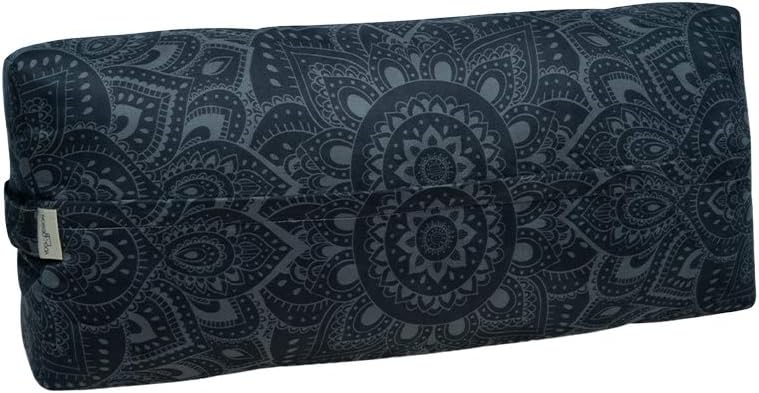 The Yoga Bolster - Comfortable, Supportive Eco-Friendly Luxury Yoga Cushion - Recycled Plastic Bottle Microfiber - Natural Cotton, Foam Filling (Mandala Charcoal)