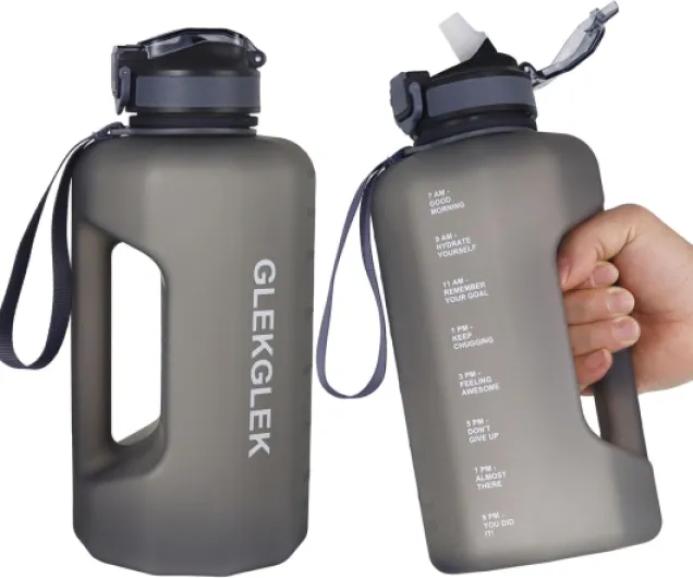 Bouteille D'eau Grande Capacité 2.2L, Gourde de Sport Sans BPA, Bouteille Motivation avec Marquage Temporel, Gourde Fitness pour Activités Extérieures, et Usage Quotidien Gris