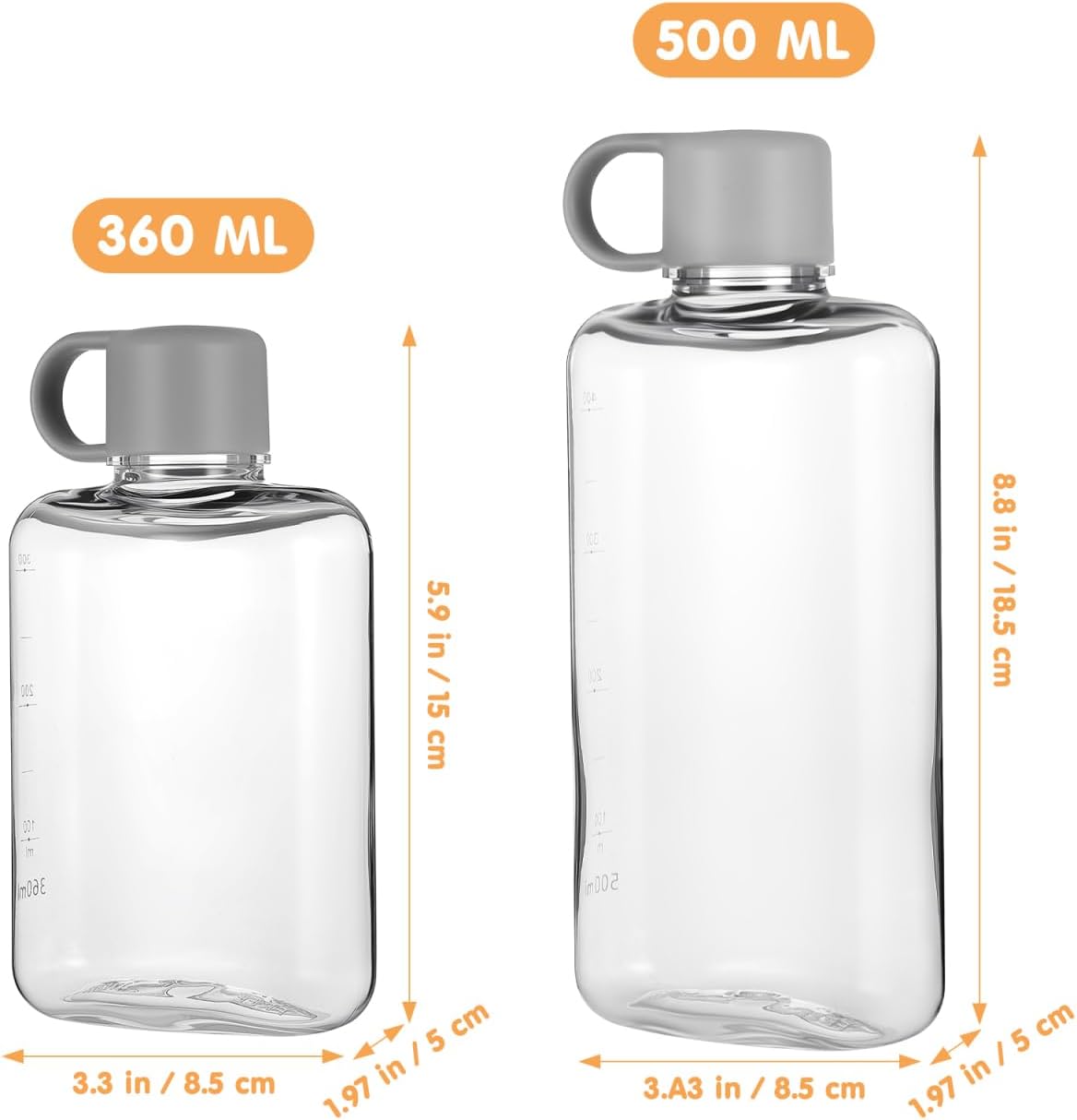 Lot de 2 bouteilles d'eau plates portables de 500 ml en Tritan anti-fuite pour fitness, camping, sports de plein air, cyclisme