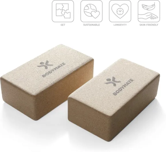 Lot de 2 blocs de yoga en liège 100% naturel et écologique, support pour asanas, méditation, exercices de relaxation, pour débutants et pro, 22 x 12 x 7,5 cm