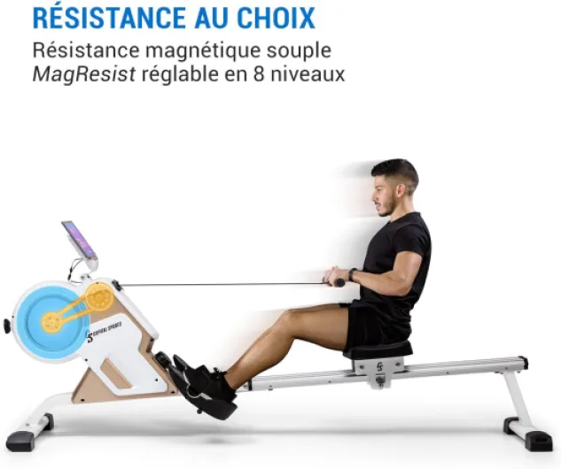 Stream M1 - Rameurs d'appartement, Rameur Professionnel : entraînement très Efficace, résistance magnétique à 8 Niveaux, Rail en Aluminium de 105 cm Champagne M1 - Résistance magnétique à 8 niveaux