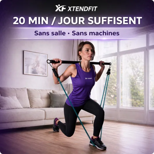 Kit Musculation Élastique Complet XTENDFIT - 10 Bandes Résistance 170kg + Barre Renforcée - Entraînement Full Body Maison, Débutant à Confirmé, Fitness sans Salle.