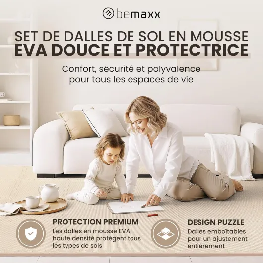 Tapis de Fitness Protection de Sol Salle de Sport - Dalles en Mousse sans BPA + Bordures - Matelas Puzzle Tatami EVA Caoutchouc pour Matériel Gym Banc de Musculation Course Garage Piscine Isolation Warm Sand - 18 Tapis - 1,67 M² 32L x 32l x 1Ép cm