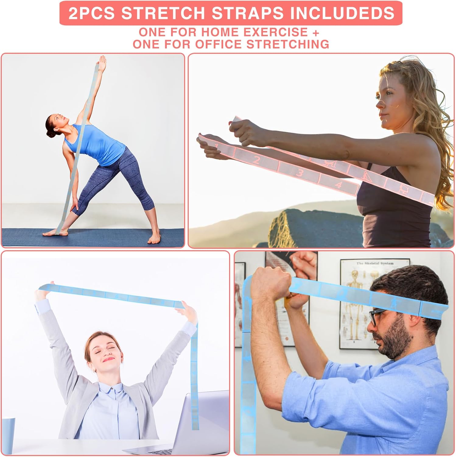 CEILIWEN Sangle d'étirement élastique pour yoga avec boucles, sangles extensibles pour thérapie physique, Pilates, bandes élastiques d'exercice, sangles d'étirement des jambes, bandes de résistance 01