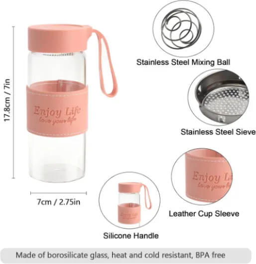 Shaker à protéines en verre 480 ml Shaker à protéines Shaker à protéines avec tamis et boule en acier inoxydable Shaker à protéines Bouteille de fitness Shaker pour protéines Shaker pour protéines