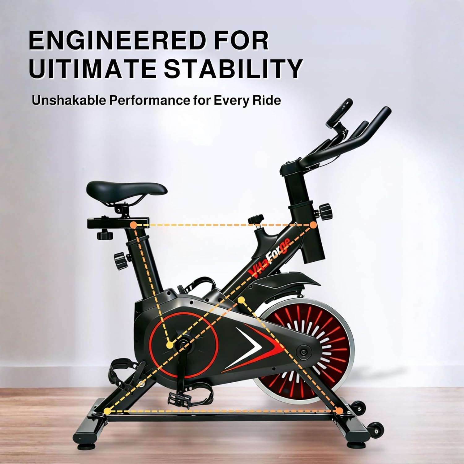 Vélo d'appartement,Vélo d'exercice silencieux avec résistance magnétique réglable,Vélo fixe à domicile avec réglage de hauteur,Entraînement cardio compact (Noir/Rouge)