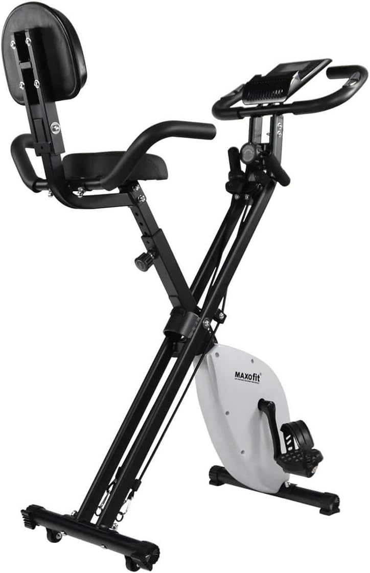 Maxofit MF-30 X-Bike Vélo d'appartement pliable (Ergomètre)pour Entrainement cardio ,avec dossier réglable, 8 niveaux de résistance, 2 bandes élastiques et écran LCD