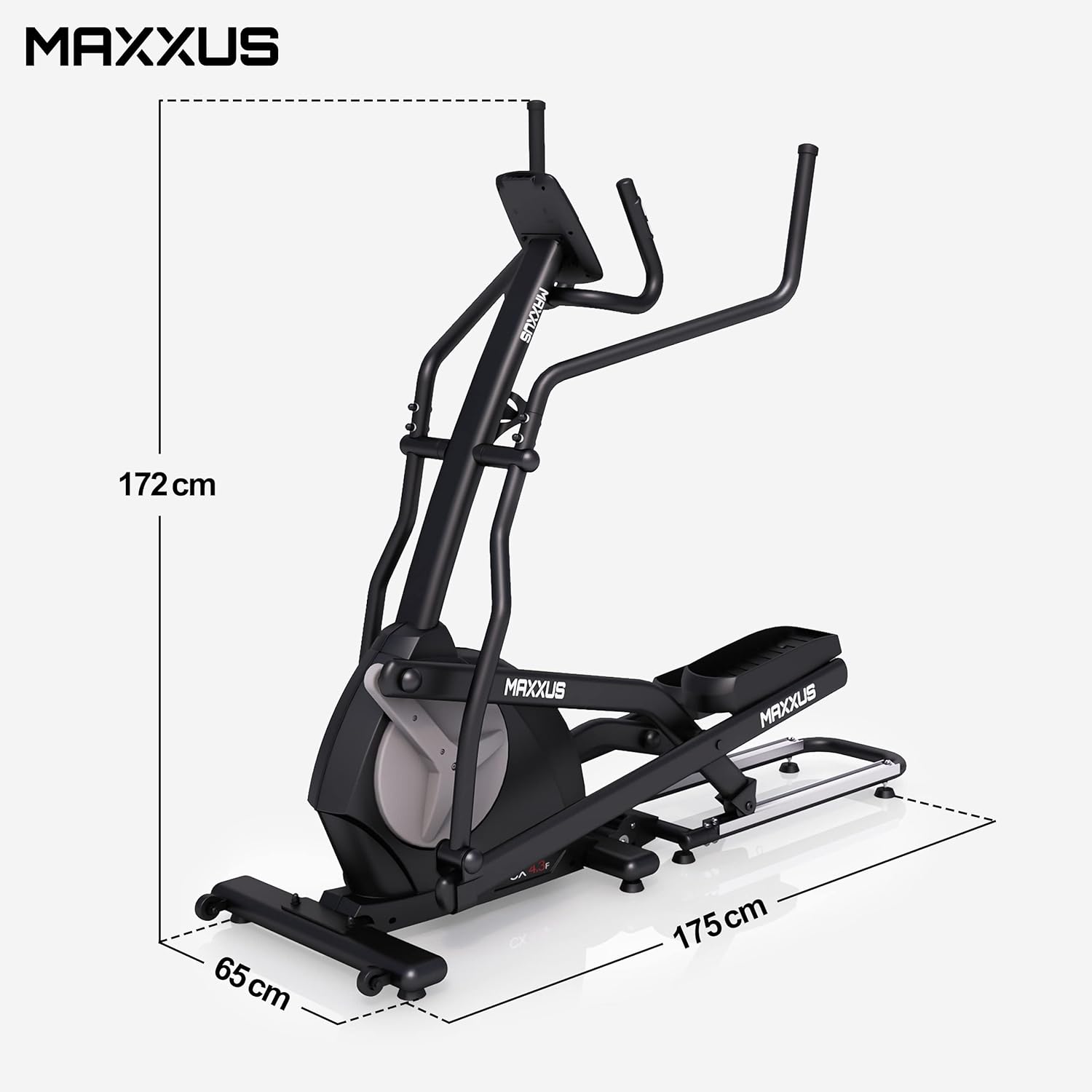 Maxxus CX 4-3F Vélo Elliptique Pliable - 16 Niveaux Résistance - Inertie 26kg - Longueur Replié 1m21 Seulement - Bluetooth - 16 Programmes - Marque Allemande