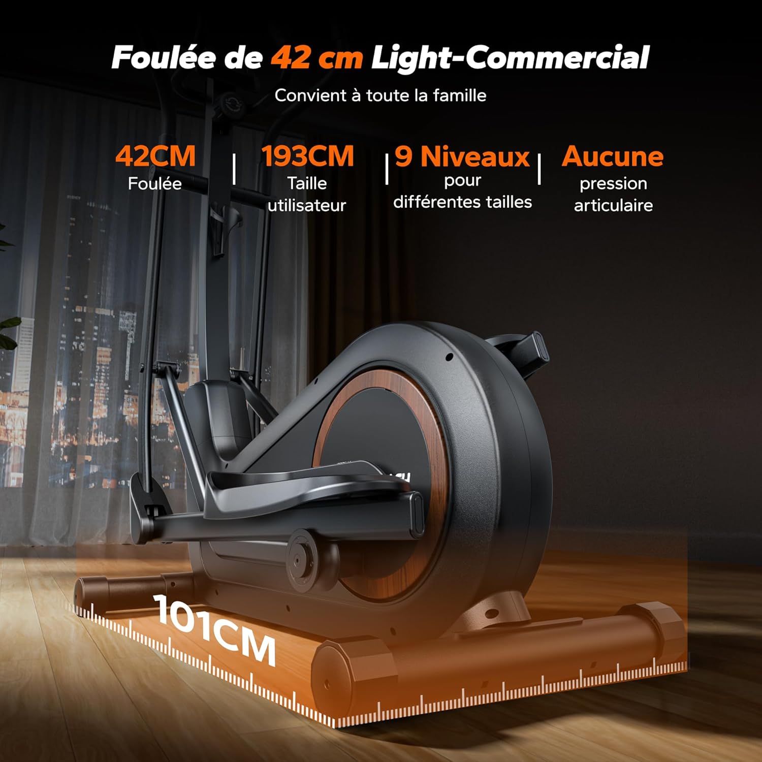 Vélo Elliptique pour Maison avec Longueur de Foulée de 42/47cm, Elliptique Ultra Silencieux avec Résistance Magnétique à 8/16 Niveaux, avec App Propre, Charge Jusqu'à 180kg E33 Écran LCD