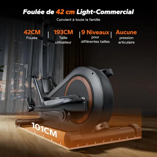 Vélo Elliptique pour Maison avec Longueur de Foulée de 42/47cm, Elliptique Ultra Silencieux avec Résistance Magnétique à 8/16 Niveaux, avec App Propre, Charge Jusqu'à 180kg E33 Écran LCD
