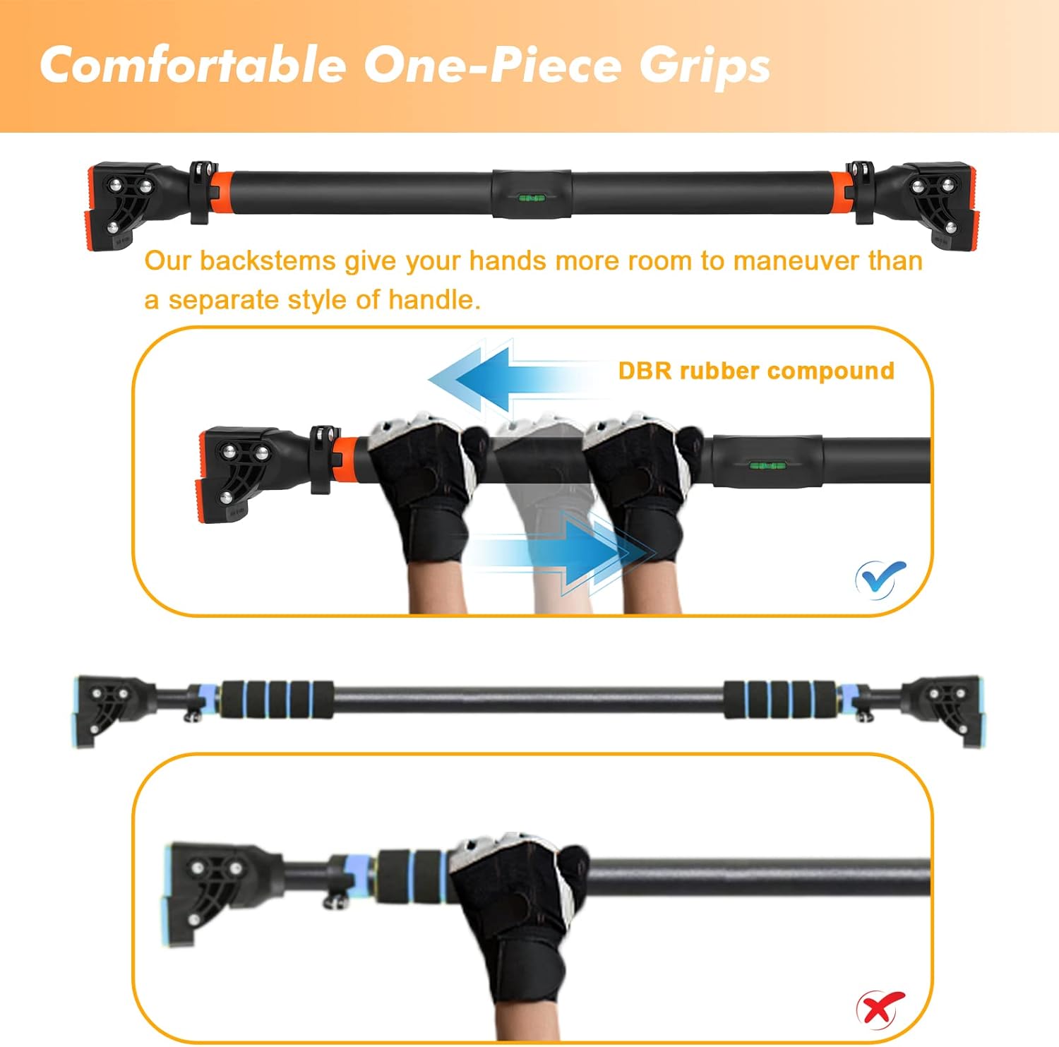 Barre de traction réglable (75-108 cm), sans perçage, barre de traction avec tapis antidérapant et fermeture de sécurité pour le fitness à la maison, maximum 200 kg orange